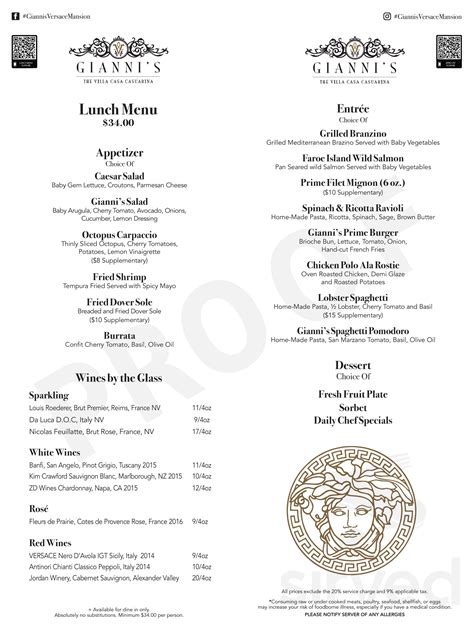 gianni versace mansion menu|giannis at former versace mansion.